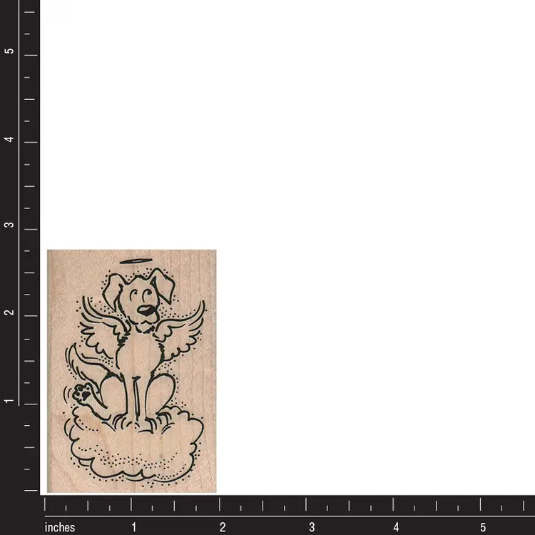 Angel Dog On Cloud Rubber Stamp - Rainbow Bridge, Pet Loss