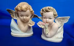 Vintage Cherub Busts | Lefton Angel Figurine & Companion | Porcelain Cherubs