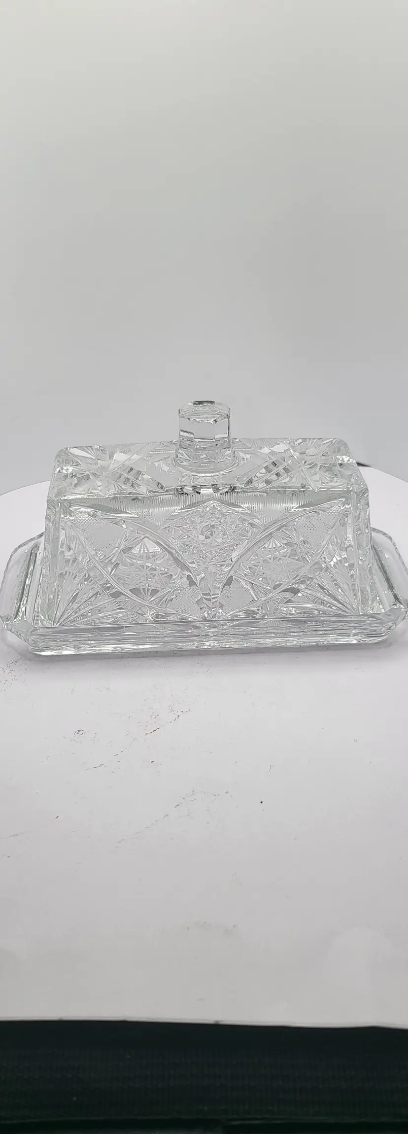 Vintage Crystal Glass Butter Dish with Lid