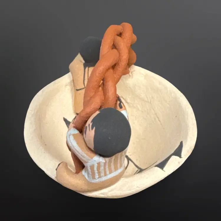 Native American Jemez Pottery M Lucero Mini Storyteller Basket 2.5”