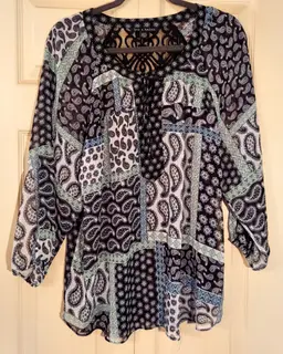 Zac & Rachel Size XL Lightweight Paisley Print Tunic, Lace Insert, 3/4 Sleeves EUC