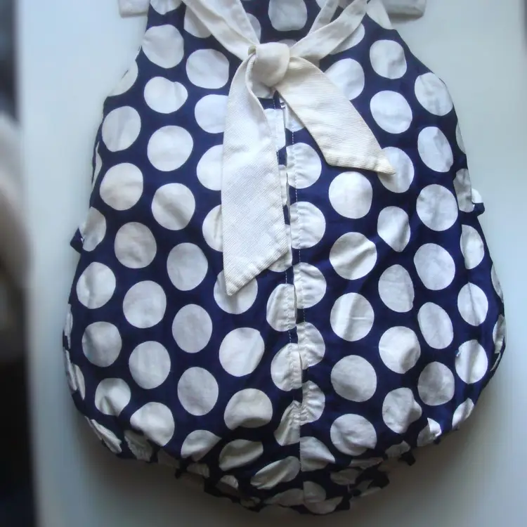 Vintage 1960s SUNTOGS of MIAMI Navy White Polka Dot Sailor Collar Child Romper + Hat