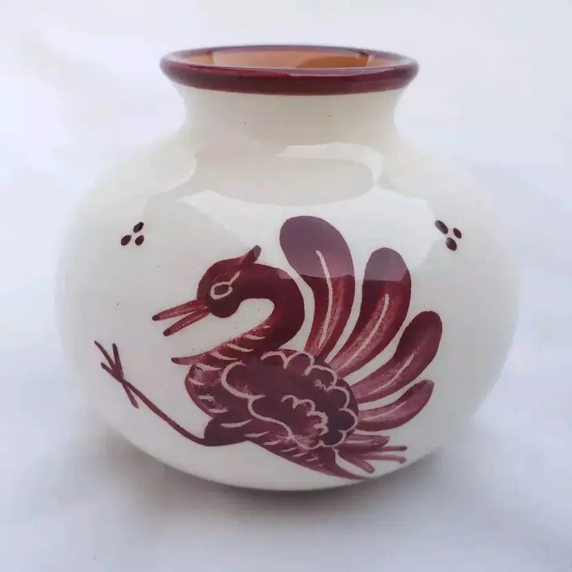 Peacock Floral Ceramic Vase Signed Bulle Dubuis Bosshard 2¾" Tall Vintage Swiss