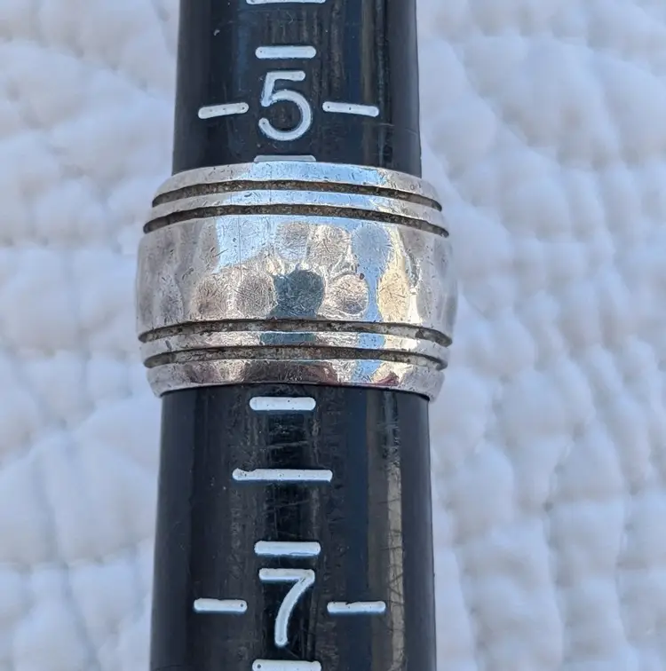 Vintage Heavy Weight Wide Band Hammered Sterling Silver Ring, Size 5.75