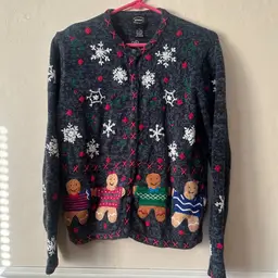 Vintage Knit Gingerbread Men Button Up Sweater Size S