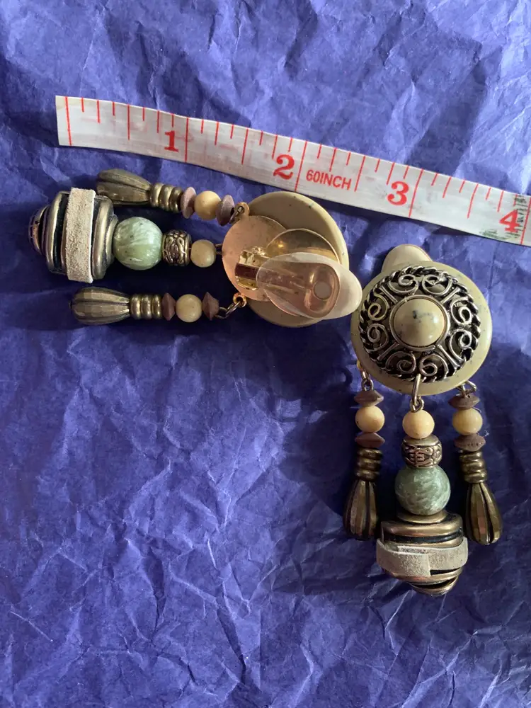 Vintage Chunky Boho Dangle Clip-On Earrings Retro 80s 90s 
