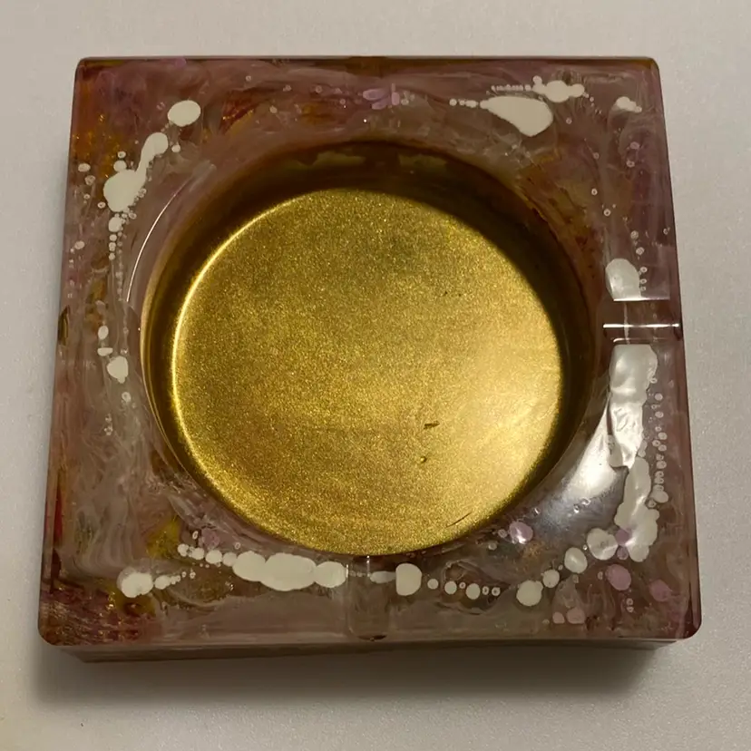 Resin Ashtray Trinket Dish Multicolor With Gold Flake