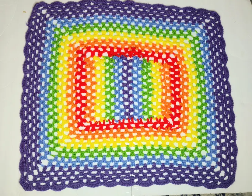Handmade Crotchet Square Rainbow Lap Blanket Throw 31 x 33 Colorful
