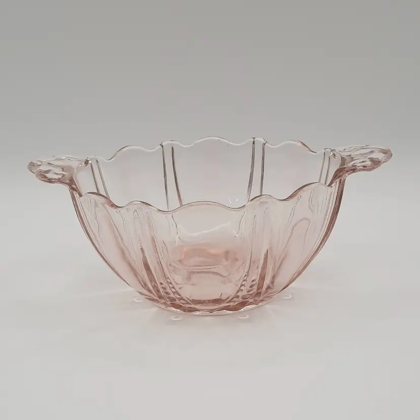 Vintage Pink Depression Glass Handled Bowl Dish