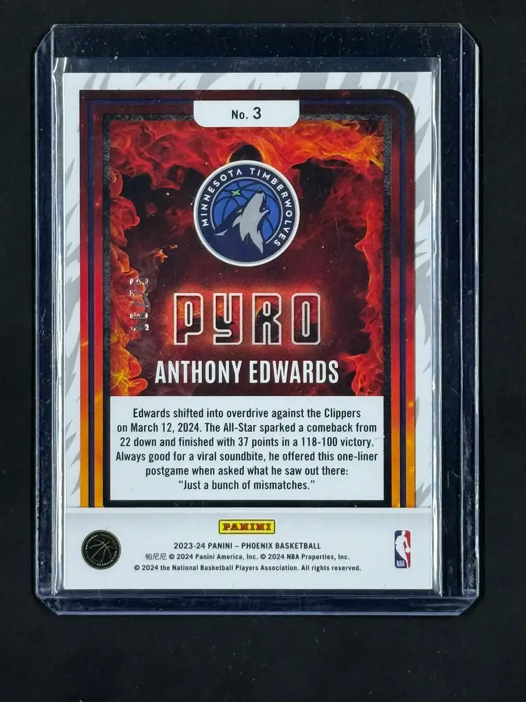 2023-24 Phoenix #3 Pyro International Red #/75 Anthony Edwards Timberwolves