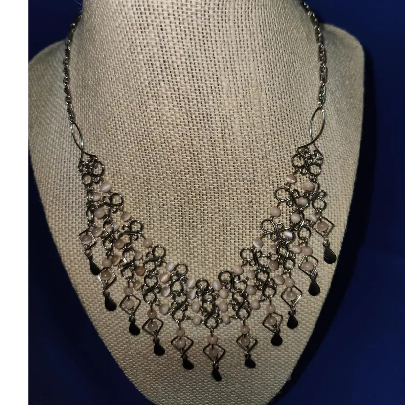 Off white/taupe Beaded Bib Necklace