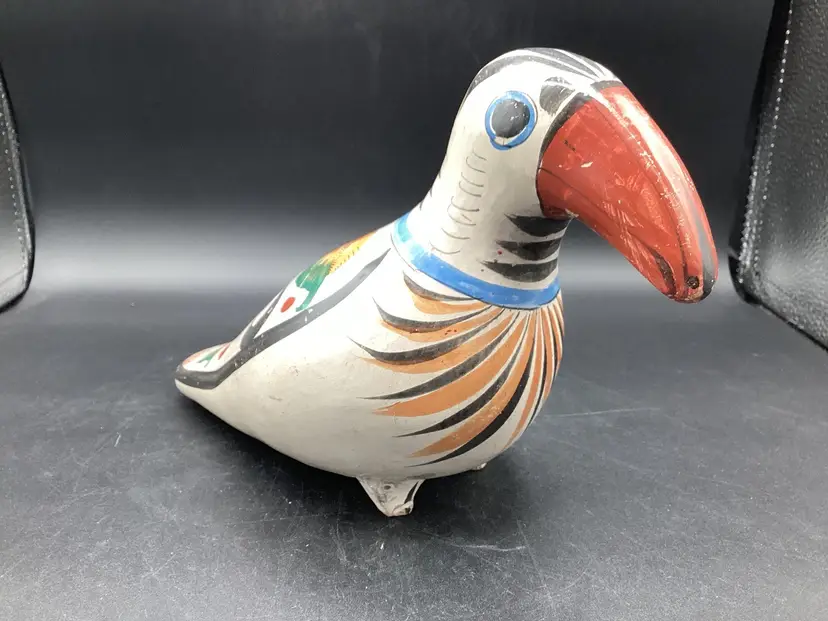 2036-Vintage Mexican Pottery Bird, Large, Folk Art-Flaws