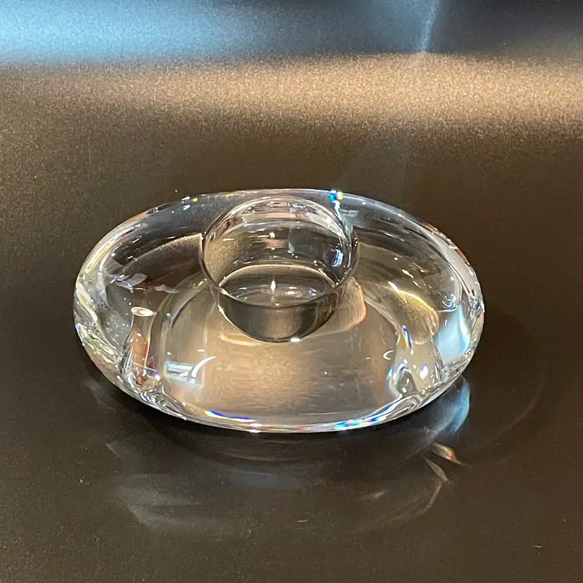 Orrefors Crystal Lightstone River Rock Votive Candle Holder VTG Swedish Glass