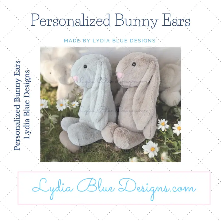 Personalized  GRAY Bunny Plush – 16” Easter Bunny with Custom Ear Embroidery