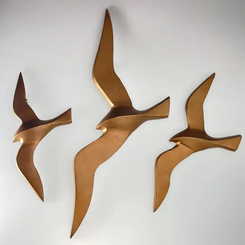 Dore Collection Solid Brass Seagulls Flying Birds Wall Decor Set of 3 Vintage MCM Mid-Century India