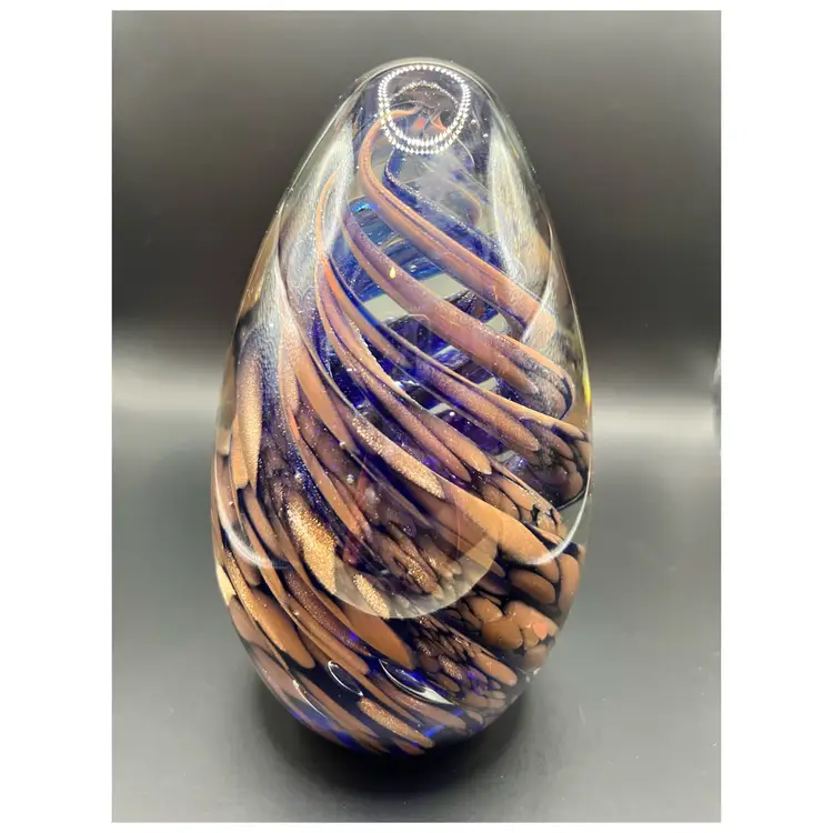 Large Aventurine And Cobalt Swirl Paperweight Blemishes As Shown