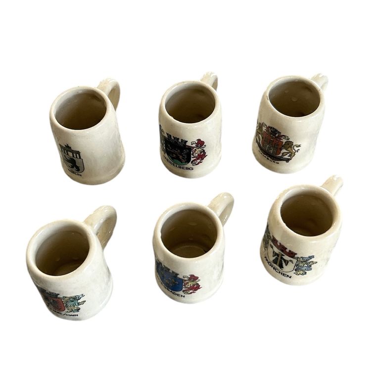 Set of 6 Vintage Mini Ceramic German Cup Mugs