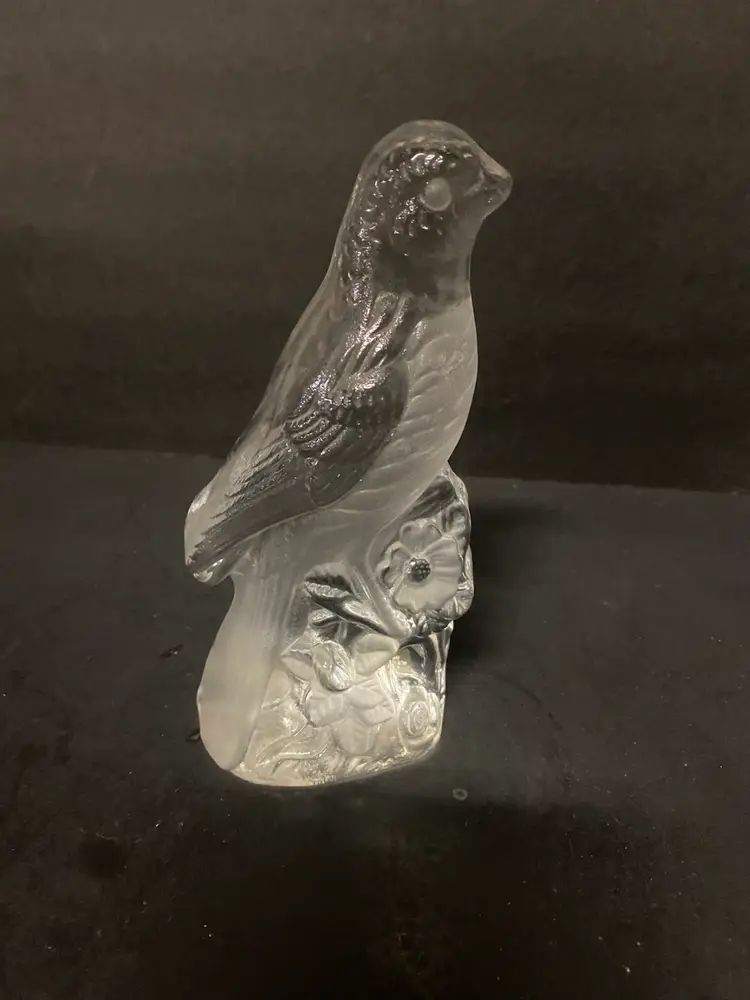 Vintage Viking Art Glass Clear Robin Bird Paperweight 1940’s