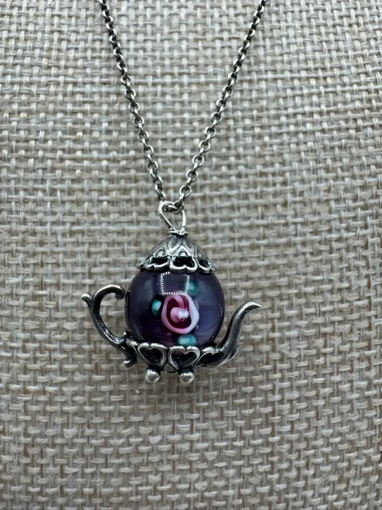 Vintage Tiffany & Co 925 Sterling Silver Marked Peretti Spain Chain With Murano Glass Bead 925 Sterling Silver Tea Pot Charm
