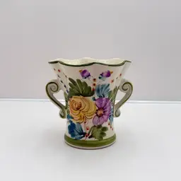 Ceramic Floral Design Double Handle FTD Vintage Vase