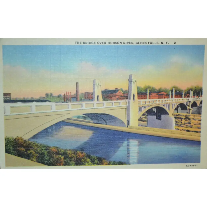 Vintage Postcard Bridge Over Hudson River Glens Falls NY Linen Like Surface Unposted