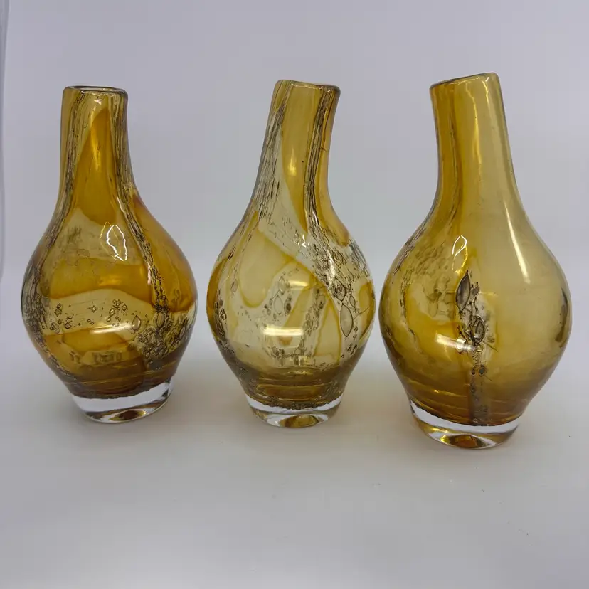 Zorza Studio Amber Art Glass Vase Trio  Made in Poland