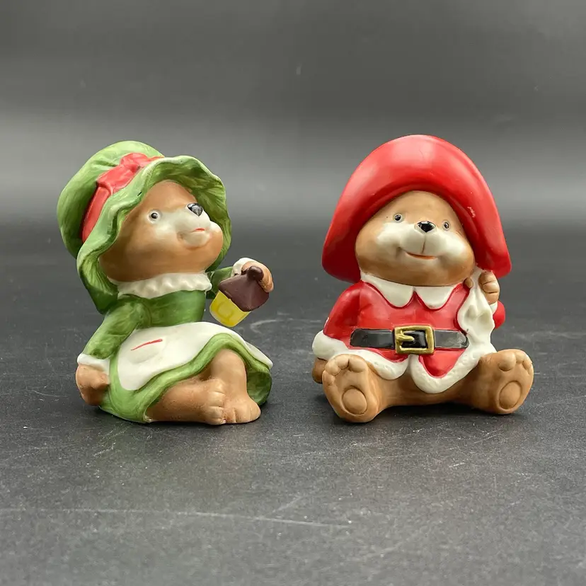 Homco Santa and Mrs. Claus Teddy Bears #5600 Set of 2 Christmas Figurines