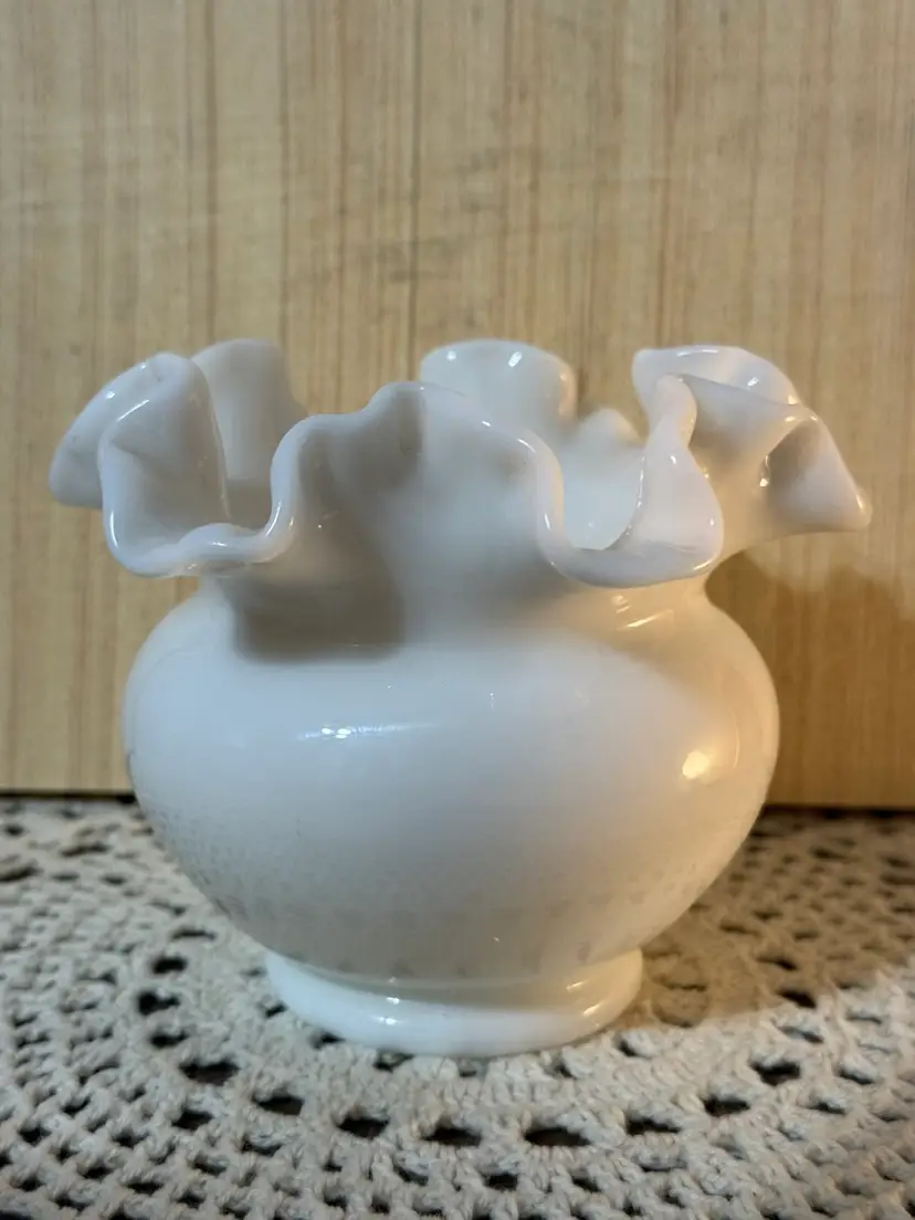 Milk Glass Ruffle Vase