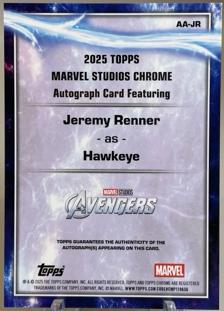 2025 Topps Chrome Marvel Studios Sapphire Hawkeye Auto Jeremy Renner Auto