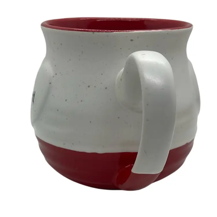 #01 - Belle Madison Ceramic Glazed So Loved Red And Ivory Faint Splatter Mug 4” 16 oz