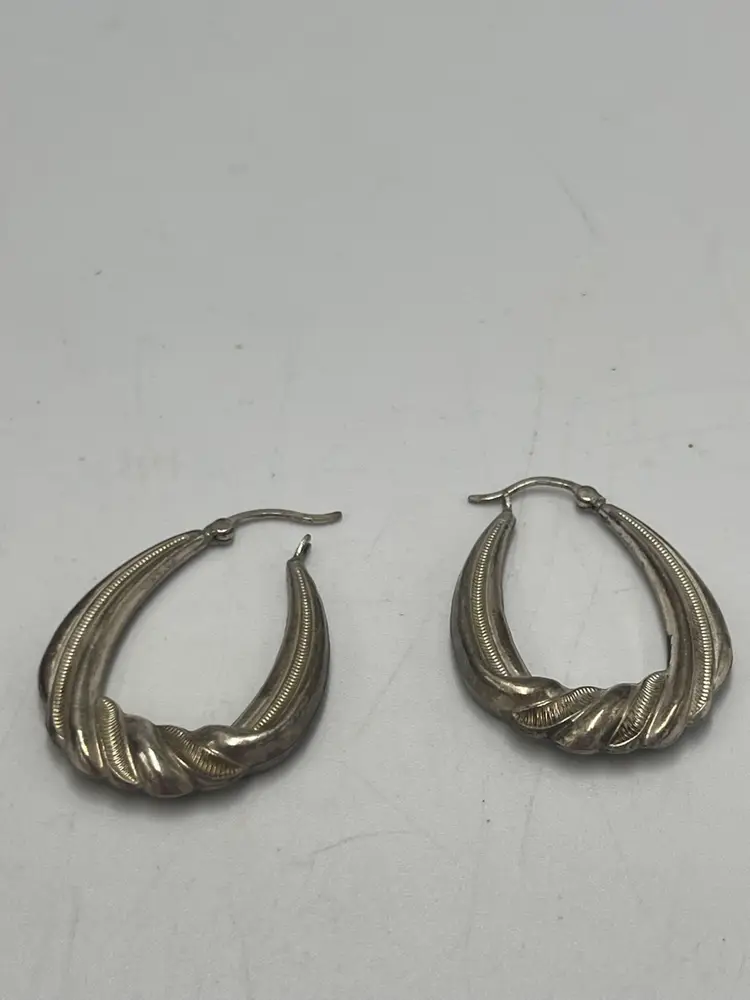 Hoop Dangle Twist VTG Earrings Marked SA925 Oval Textured Post CorpCore 1990s
