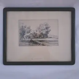 Art Work ARTHUR MILLIER Farm with Water Tower - Hand Signed Framed (12.5 x 9.75") Etching