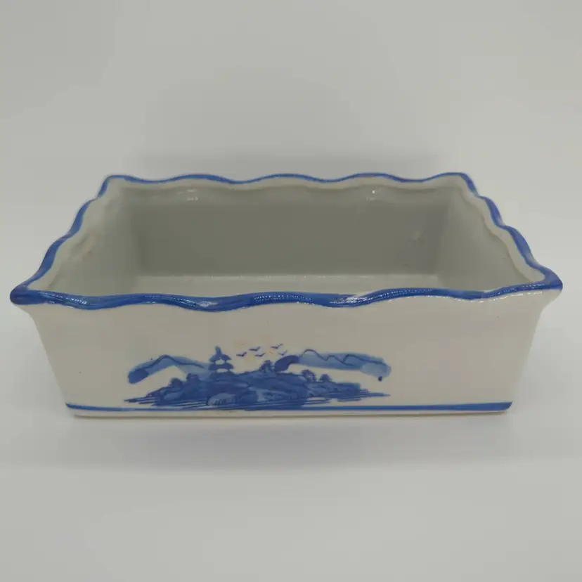Hand Painted Bonsai Planter, Blue and White