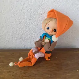 Vintage Christmas Pixie Elf Shelf Sitter Unique Orange Hat