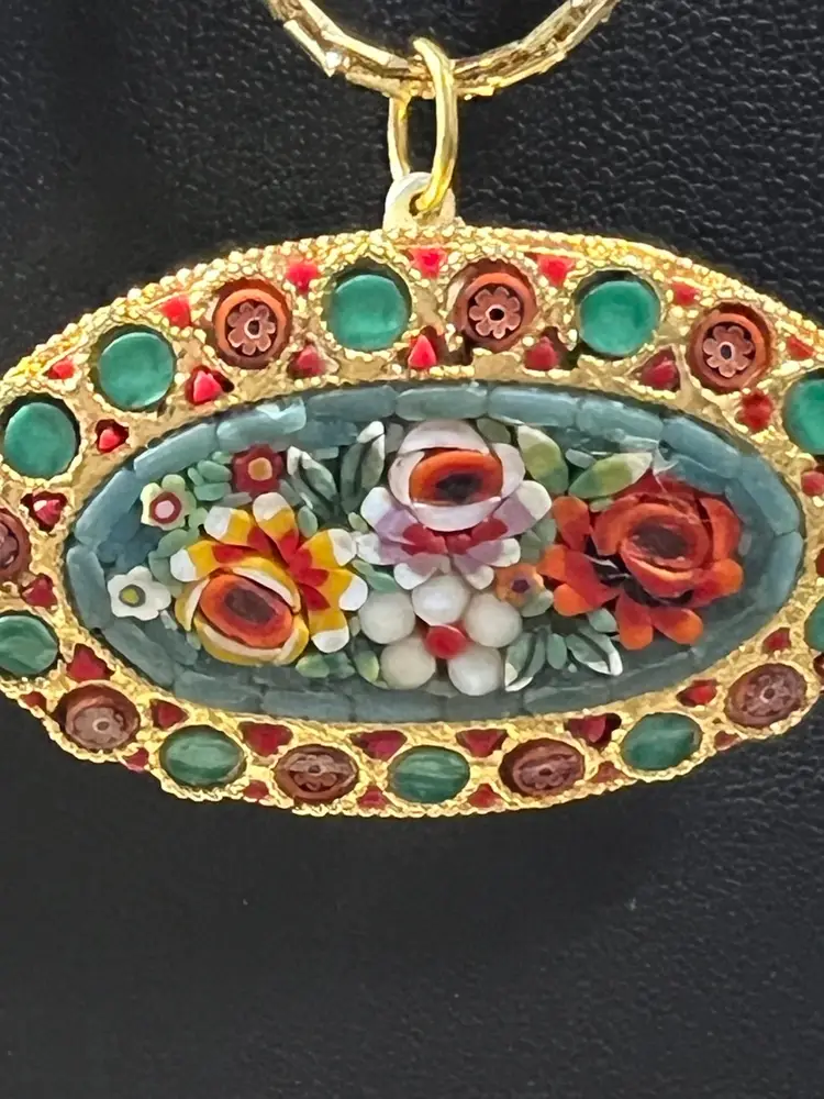 16” Gold tone Necklace /with Micro-mosaic Pendant