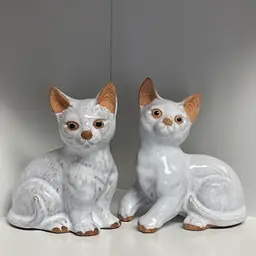 Set of Two UCGC White Glazed Terra Cotta Red Ware Kitty Cat Figurines