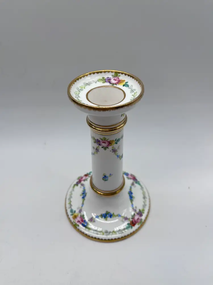 Antique Minton England Floral Porcelain Candleholder Blue Forget-Me-Nots/Rosebud Garlands Gilt