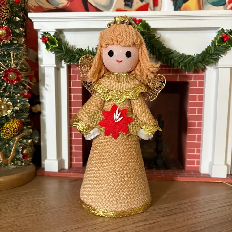 Vintage Christmas Burlap Cone Angel Japan (A) Tan