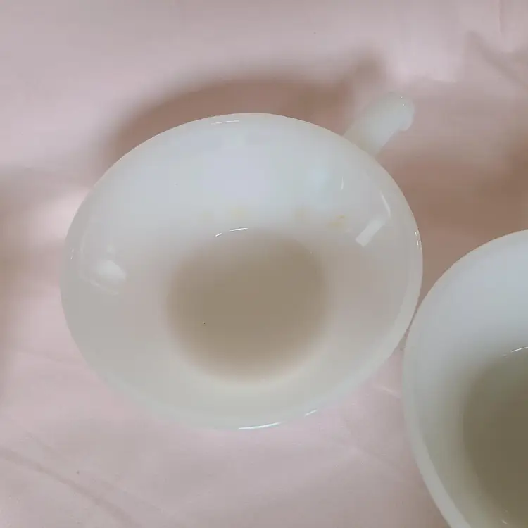 (7) Vintage Anchor Hocking Fire King  Milk Glass Soup Bowls Oven Proof Handled