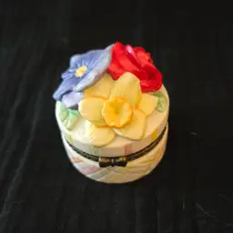 Vintage Porcelain Colorful Floral Trinket Box