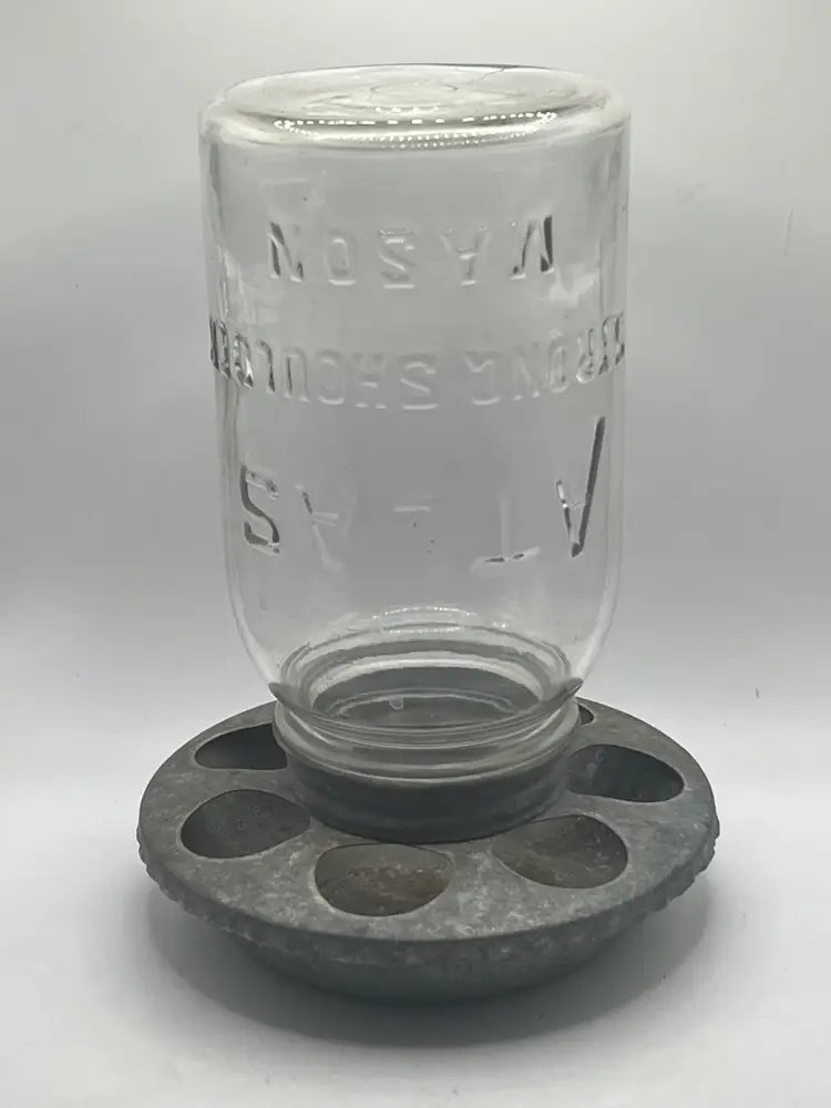 VTG Galvanized Metal & Atlas Canning Jar Chicken Feeder