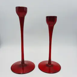 IKEA BLOMSTER Ruby Red Glass Candle Holder Candlestick Set of 2