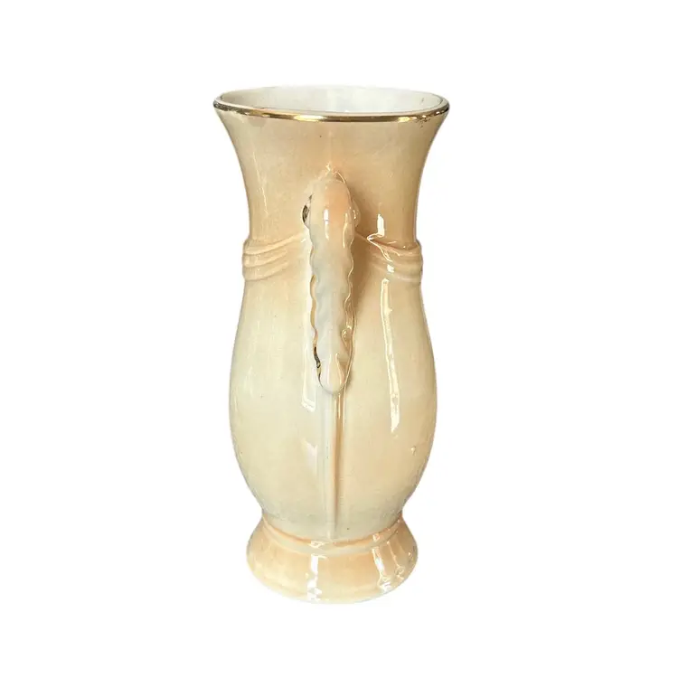 Cream with Gold Rimed Accents Mid-Century Porcelain Vase