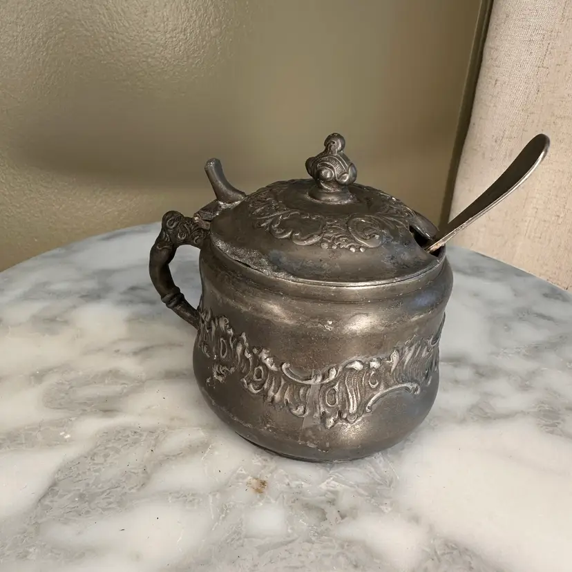 🔔Antique Victorian Pairpoint Silverplate Condiment Jar with Cobalt Glass Liner, Spoon, And Provenance