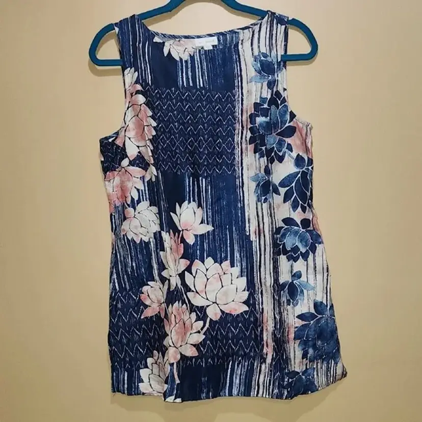Pure Jill Lotus Flower Linen Tunic Tank Top Size M