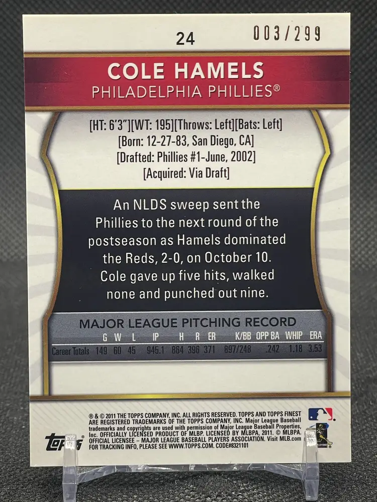 2011 Topps Finest - Cole Hamels #24 X-Fractor /299