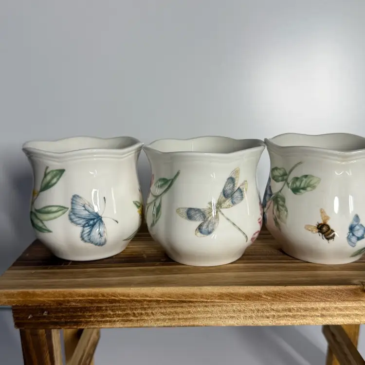 Lenox “Butterfly Meadow” Set Of 3 Porcelain Tea Light Holders 2.5”