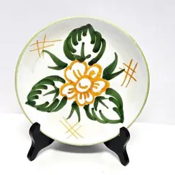 Vintage Italian Pottery Plate/Hand Painted Floral Design/Yellow/Green/White/Dinnerware/Serving Plate/Decorative Plate/Italian/Signed Italy