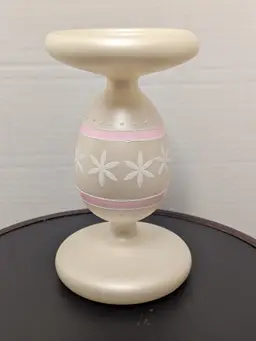Blown Glass Hollow Easter Egg Pink White Iridescent Candle Pedestal Glittery