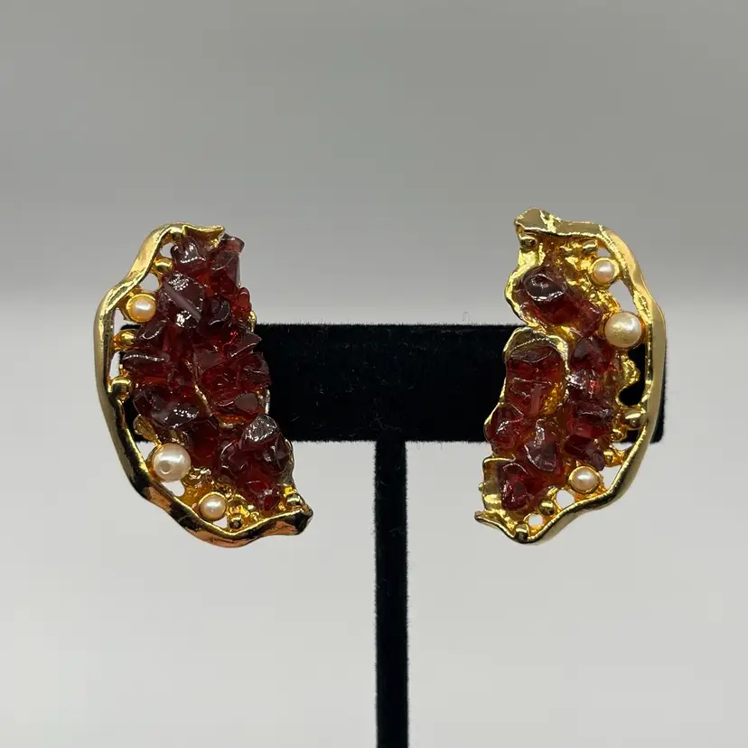 Thrift Store Find - Vintage Stone Pomegranate Clip On Earrings